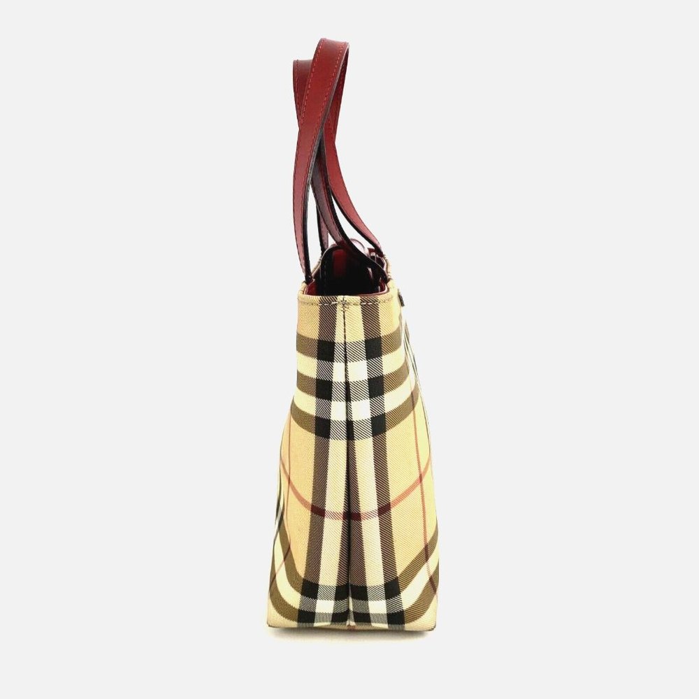 🔥🔥 sale.Burberry T-02-1 Handbag Small Tote Nova Check with Red Leather Straps, - Picture 8 of 17